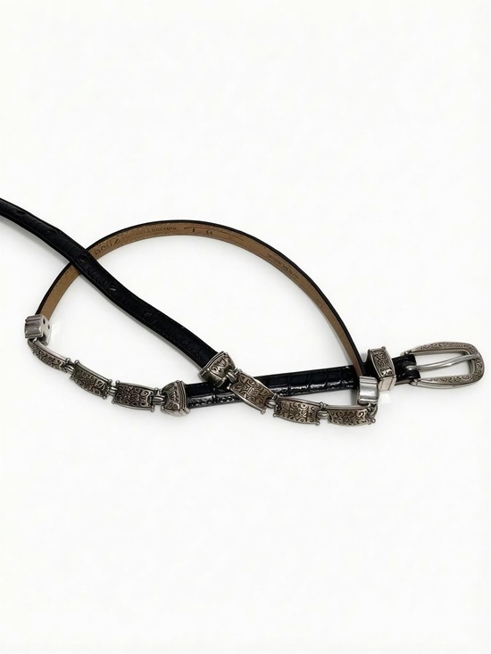 Talbots Accessories - Talbot's Vintage Women's Black Leather Belt with Silver Filigree Accents - XS